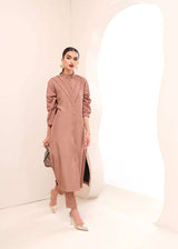 Buy a Smoky Quartz raw silk outfit online featuring pintucks, frill details, and a button-down front—perfect for an elegant statement look.