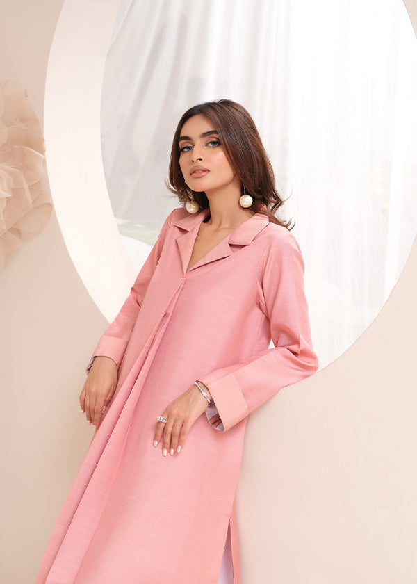 Blush pink raw silk dress – minimal, elegant, and chic.